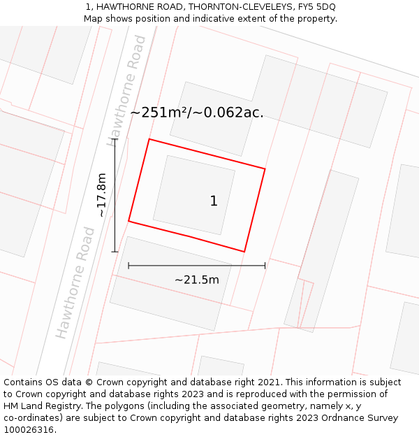 1, HAWTHORNE ROAD, THORNTON-CLEVELEYS, FY5 5DQ: Plot and title map