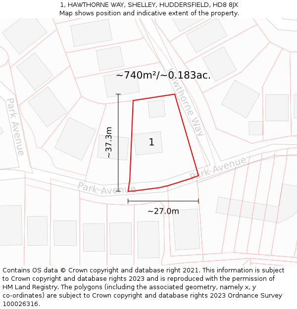 1, HAWTHORNE WAY, SHELLEY, HUDDERSFIELD, HD8 8JX: Plot and title map
