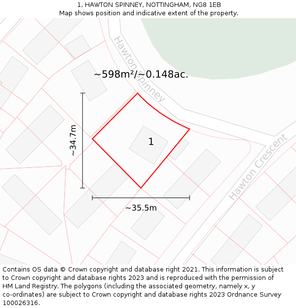 1, HAWTON SPINNEY, NOTTINGHAM, NG8 1EB: Plot and title map