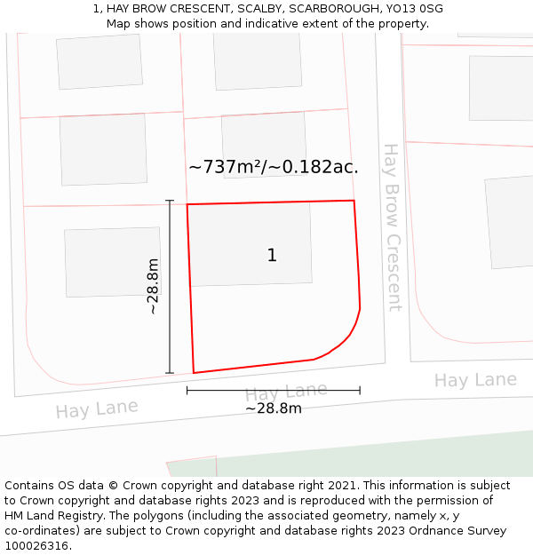 1, HAY BROW CRESCENT, SCALBY, SCARBOROUGH, YO13 0SG: Plot and title map
