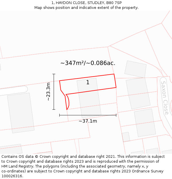 1, HAYDON CLOSE, STUDLEY, B80 7SP: Plot and title map