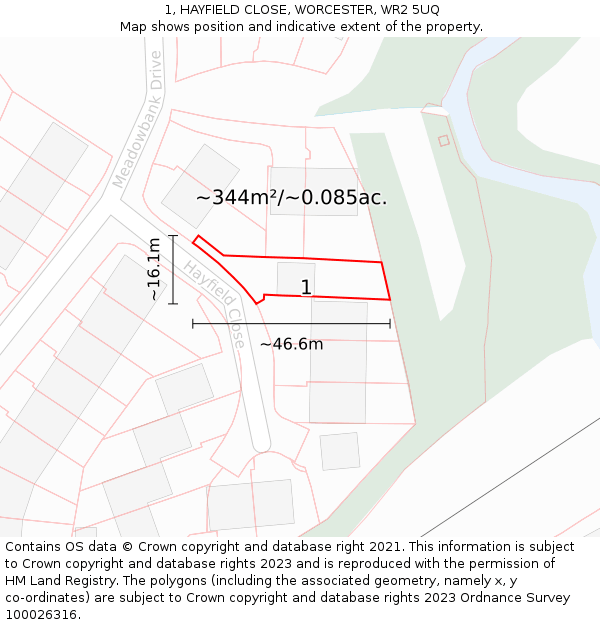 1, HAYFIELD CLOSE, WORCESTER, WR2 5UQ: Plot and title map