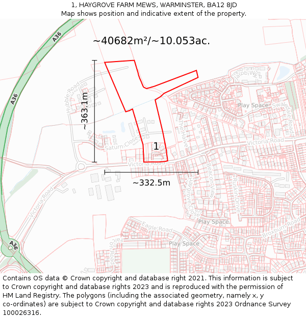 1, HAYGROVE FARM MEWS, WARMINSTER, BA12 8JD: Plot and title map