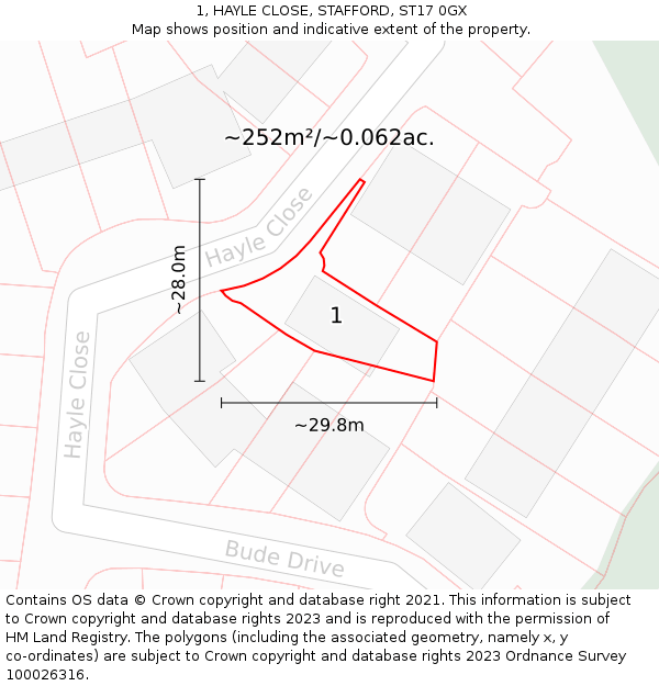 1, HAYLE CLOSE, STAFFORD, ST17 0GX: Plot and title map