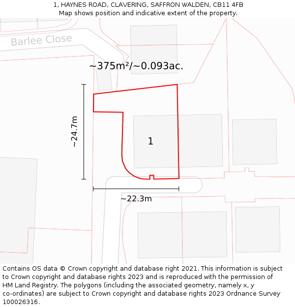 1, HAYNES ROAD, CLAVERING, SAFFRON WALDEN, CB11 4FB: Plot and title map