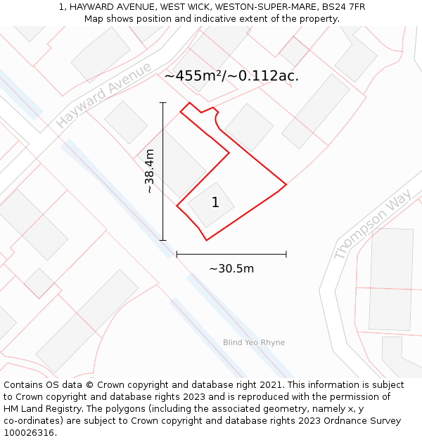 1, HAYWARD AVENUE, WEST WICK, WESTON-SUPER-MARE, BS24 7FR: Plot and title map