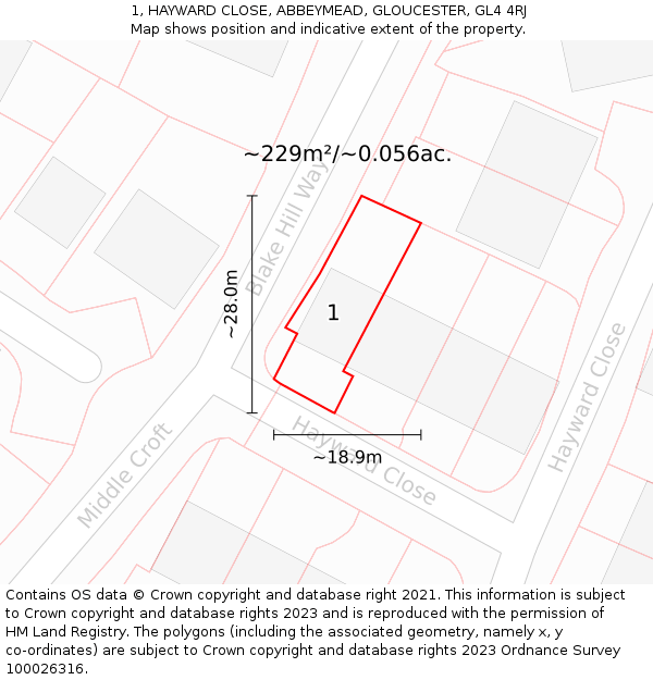1, HAYWARD CLOSE, ABBEYMEAD, GLOUCESTER, GL4 4RJ: Plot and title map