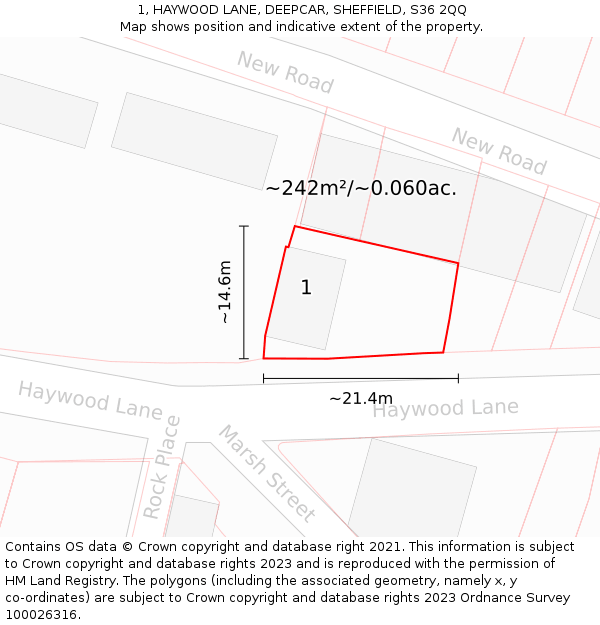 1, HAYWOOD LANE, DEEPCAR, SHEFFIELD, S36 2QQ: Plot and title map