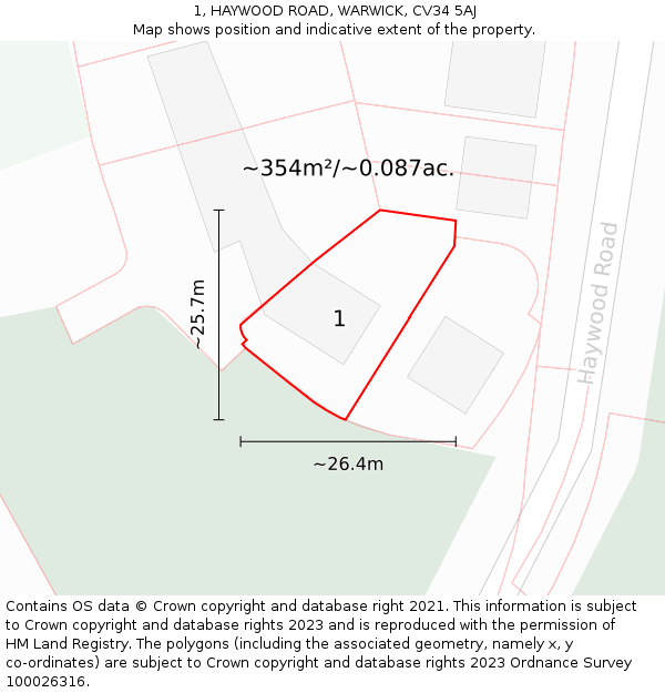 1, HAYWOOD ROAD, WARWICK, CV34 5AJ: Plot and title map