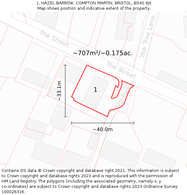 1, HAZEL BARROW, COMPTON MARTIN, BRISTOL, BS40 6JX: Plot and title map