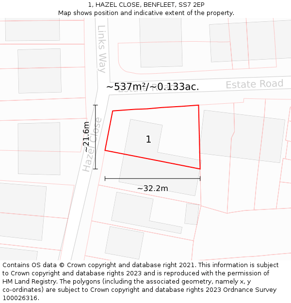 1, HAZEL CLOSE, BENFLEET, SS7 2EP: Plot and title map