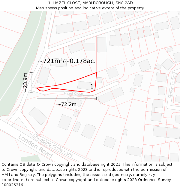 1, HAZEL CLOSE, MARLBOROUGH, SN8 2AD: Plot and title map