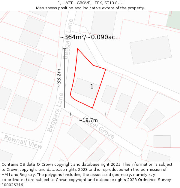 1, HAZEL GROVE, LEEK, ST13 8UU: Plot and title map