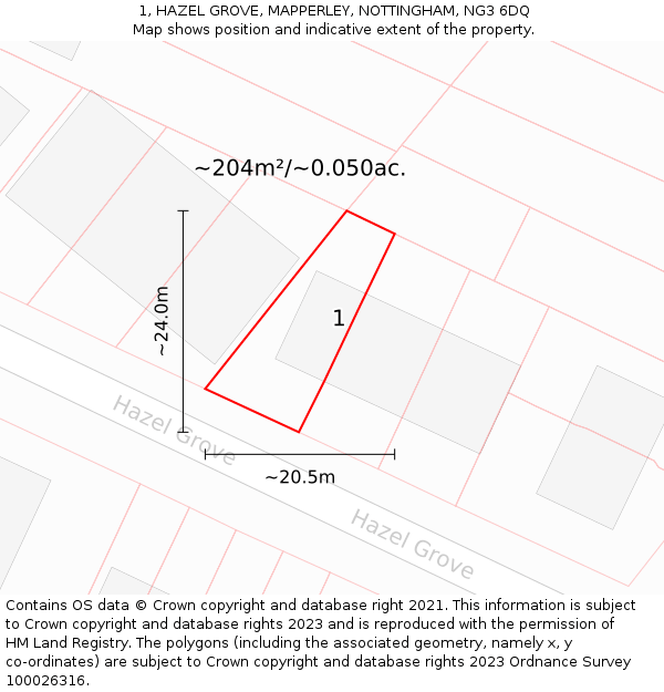 1, HAZEL GROVE, MAPPERLEY, NOTTINGHAM, NG3 6DQ: Plot and title map