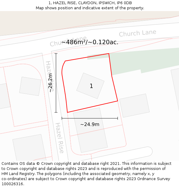 1, HAZEL RISE, CLAYDON, IPSWICH, IP6 0DB: Plot and title map