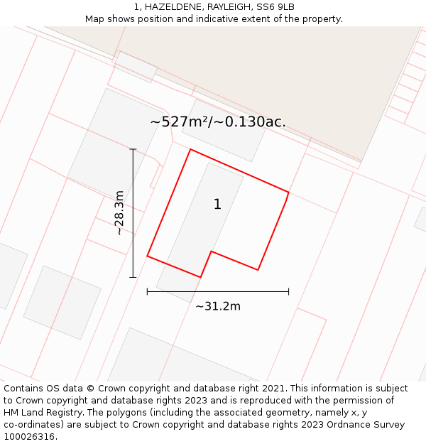 1, HAZELDENE, RAYLEIGH, SS6 9LB: Plot and title map
