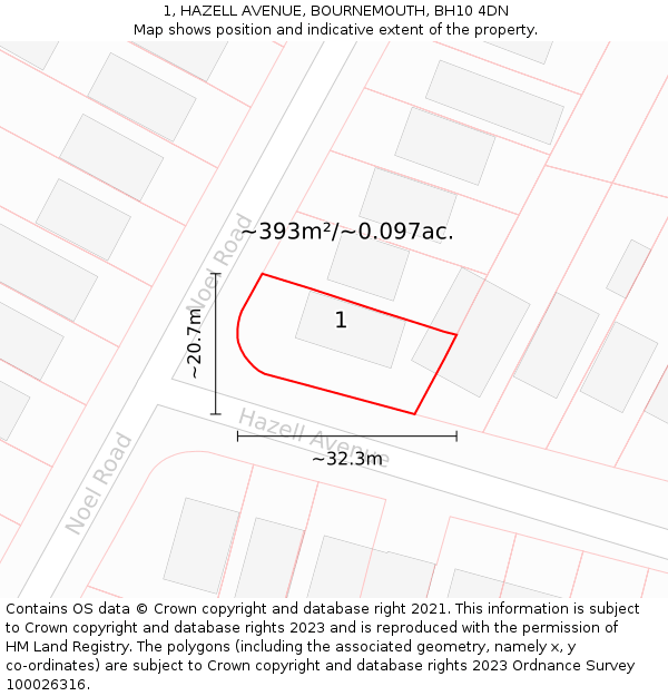 1, HAZELL AVENUE, BOURNEMOUTH, BH10 4DN: Plot and title map