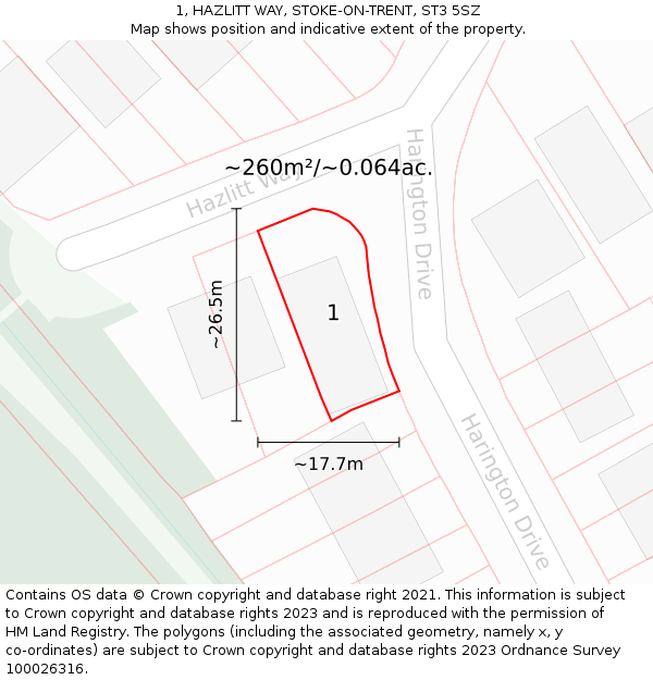 1, HAZLITT WAY, STOKE-ON-TRENT, ST3 5SZ: Plot and title map