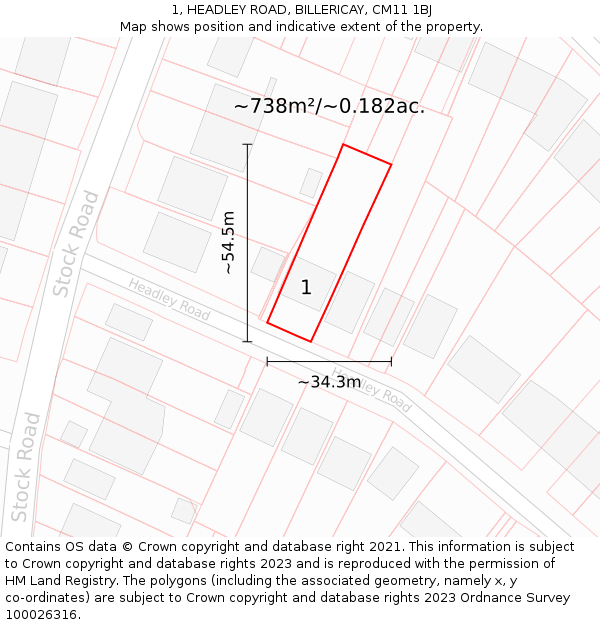 1, HEADLEY ROAD, BILLERICAY, CM11 1BJ: Plot and title map