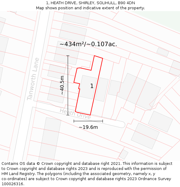 1, HEATH DRIVE, SHIRLEY, SOLIHULL, B90 4DN: Plot and title map