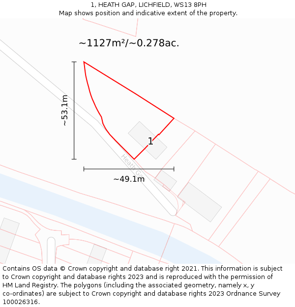 1, HEATH GAP, LICHFIELD, WS13 8PH: Plot and title map