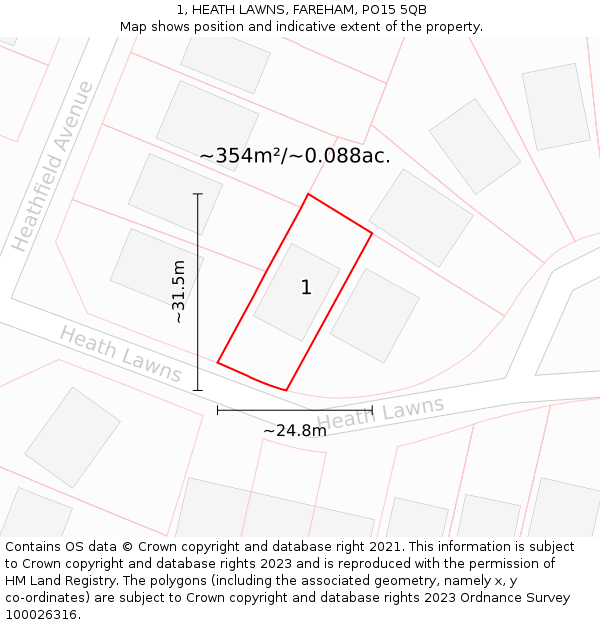 1, HEATH LAWNS, FAREHAM, PO15 5QB: Plot and title map
