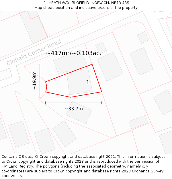 1, HEATH WAY, BLOFIELD, NORWICH, NR13 4RS: Plot and title map