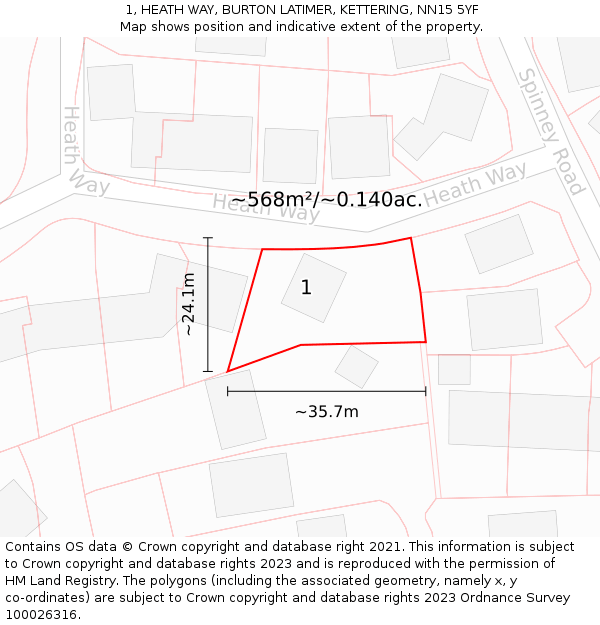 1, HEATH WAY, BURTON LATIMER, KETTERING, NN15 5YF: Plot and title map