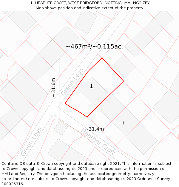 1, HEATHER CROFT, WEST BRIDGFORD, NOTTINGHAM, NG2 7RY: Plot and title map