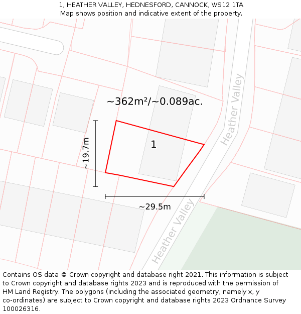 1, HEATHER VALLEY, HEDNESFORD, CANNOCK, WS12 1TA: Plot and title map