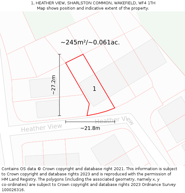 1, HEATHER VIEW, SHARLSTON COMMON, WAKEFIELD, WF4 1TH: Plot and title map