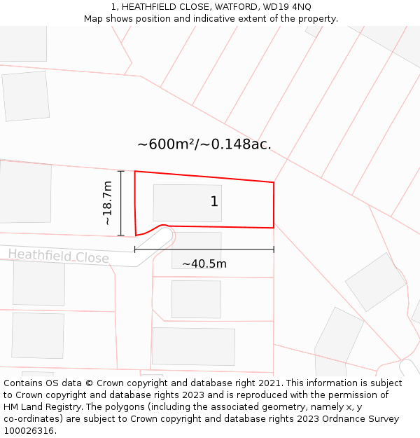 1, HEATHFIELD CLOSE, WATFORD, WD19 4NQ: Plot and title map