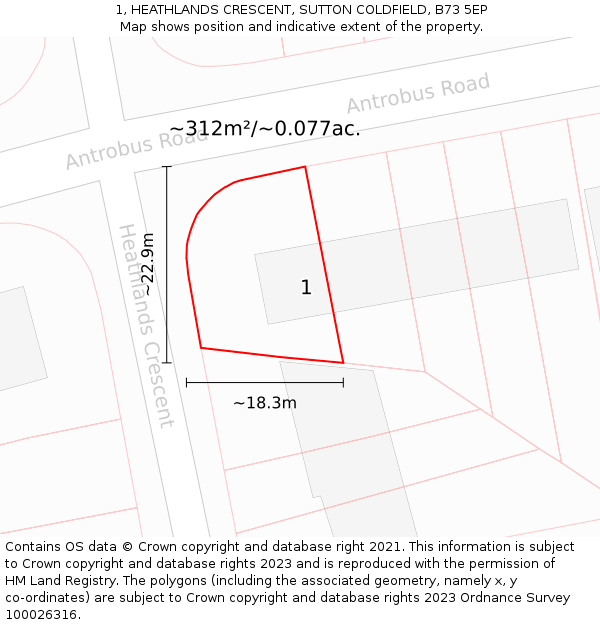 1, HEATHLANDS CRESCENT, SUTTON COLDFIELD, B73 5EP: Plot and title map