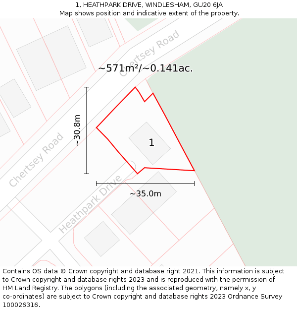 1, HEATHPARK DRIVE, WINDLESHAM, GU20 6JA: Plot and title map