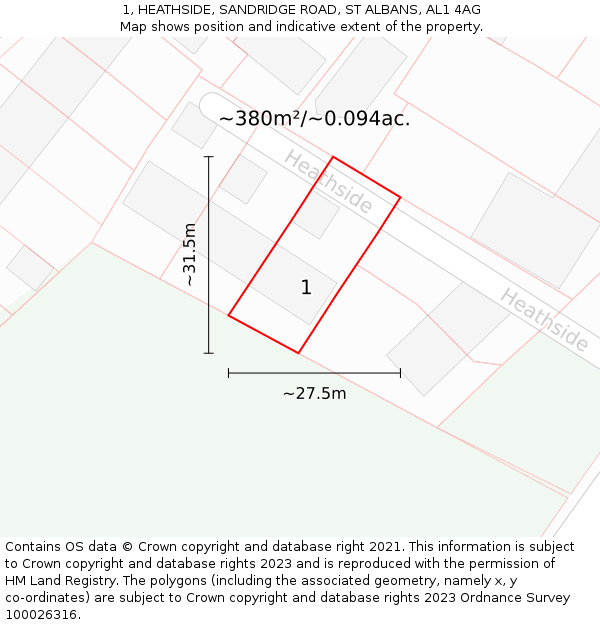 1, HEATHSIDE, SANDRIDGE ROAD, ST ALBANS, AL1 4AG: Plot and title map