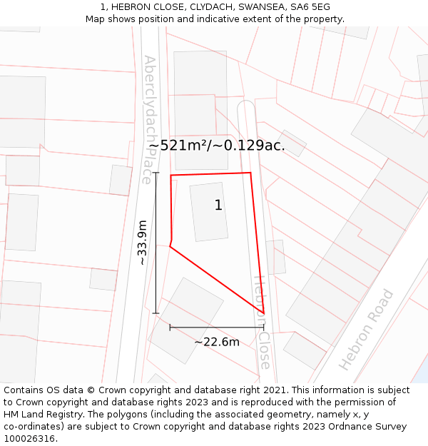 1, HEBRON CLOSE, CLYDACH, SWANSEA, SA6 5EG: Plot and title map