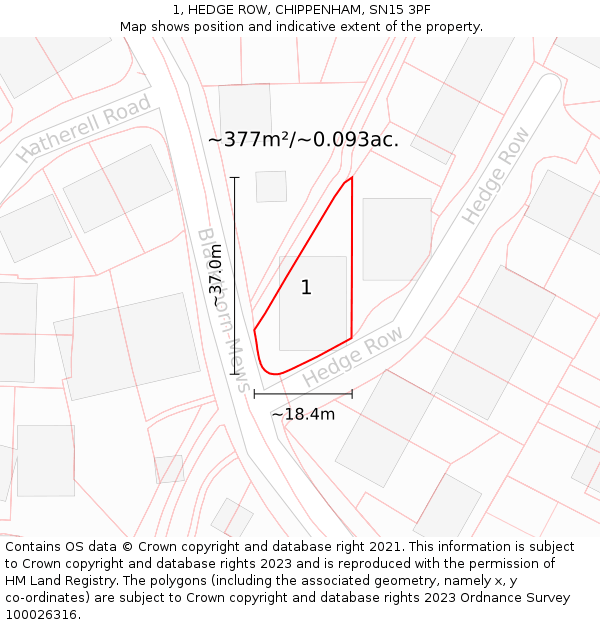 1, HEDGE ROW, CHIPPENHAM, SN15 3PF: Plot and title map