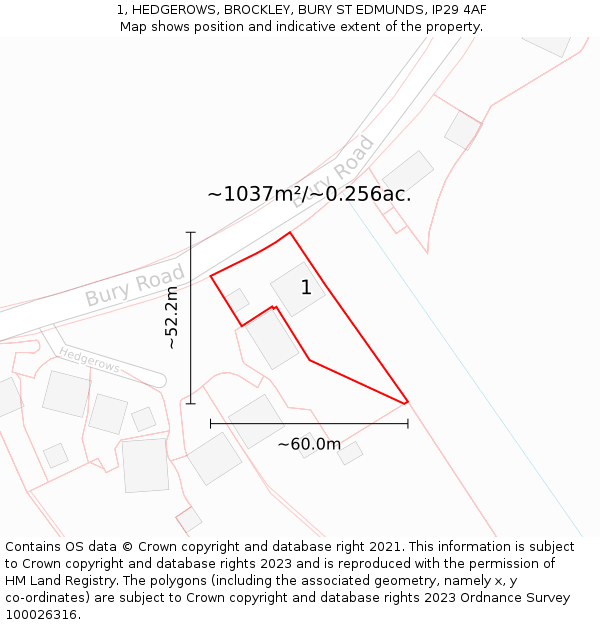 1, HEDGEROWS, BROCKLEY, BURY ST EDMUNDS, IP29 4AF: Plot and title map