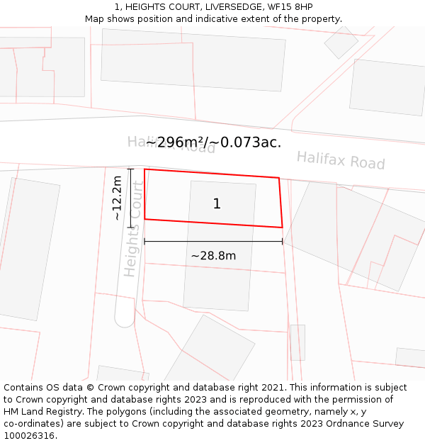 1, HEIGHTS COURT, LIVERSEDGE, WF15 8HP: Plot and title map