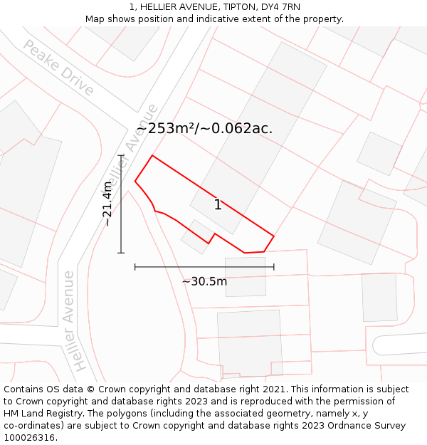 1, HELLIER AVENUE, TIPTON, DY4 7RN: Plot and title map
