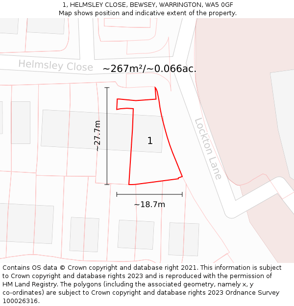 1, HELMSLEY CLOSE, BEWSEY, WARRINGTON, WA5 0GF: Plot and title map