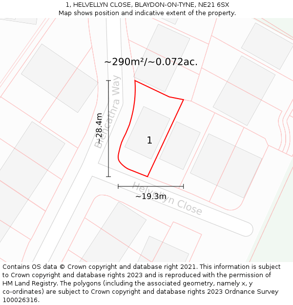 1, HELVELLYN CLOSE, BLAYDON-ON-TYNE, NE21 6SX: Plot and title map