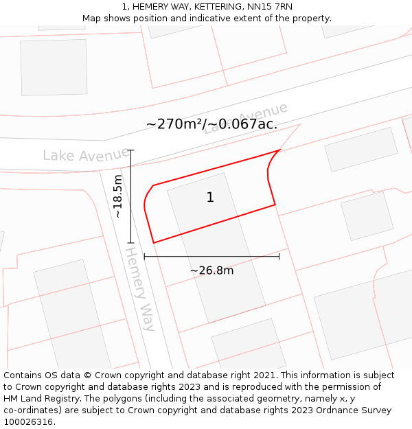 1, HEMERY WAY, KETTERING, NN15 7RN: Plot and title map
