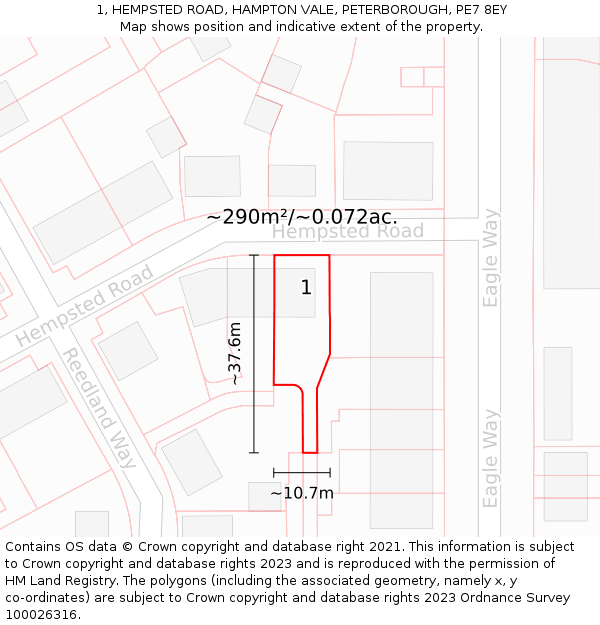 1, HEMPSTED ROAD, HAMPTON VALE, PETERBOROUGH, PE7 8EY: Plot and title map