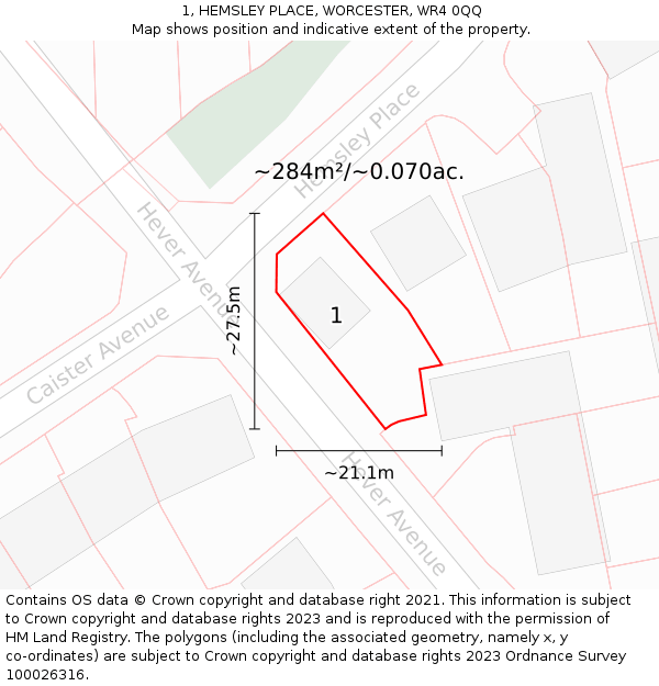 1, HEMSLEY PLACE, WORCESTER, WR4 0QQ: Plot and title map