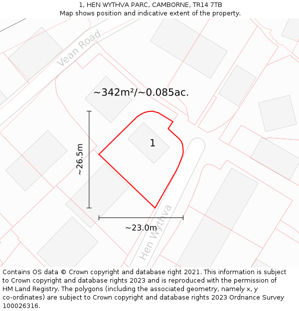 1, HEN WYTHVA PARC, CAMBORNE, TR14 7TB: Plot and title map