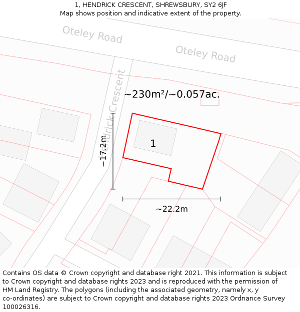 1, HENDRICK CRESCENT, SHREWSBURY, SY2 6JF: Plot and title map