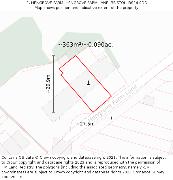 1, HENGROVE FARM, HENGROVE FARM LANE, BRISTOL, BS14 9DD: Plot and title map