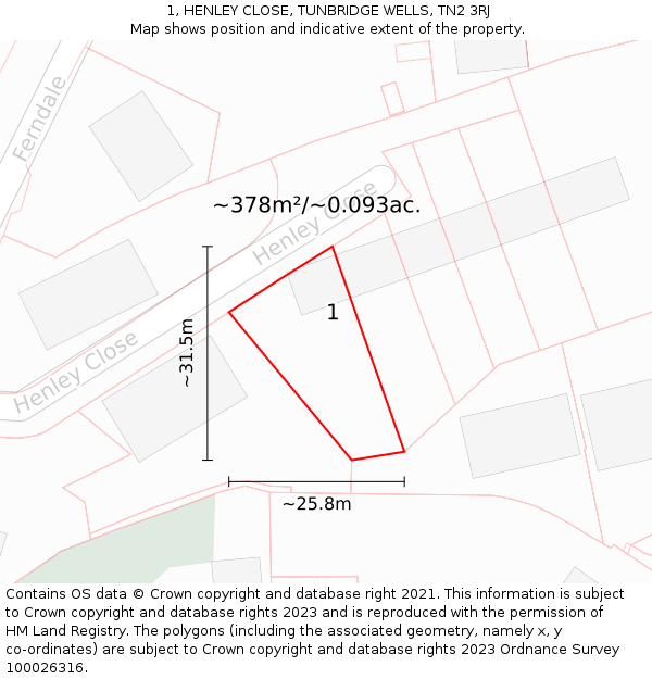 1, HENLEY CLOSE, TUNBRIDGE WELLS, TN2 3RJ: Plot and title map