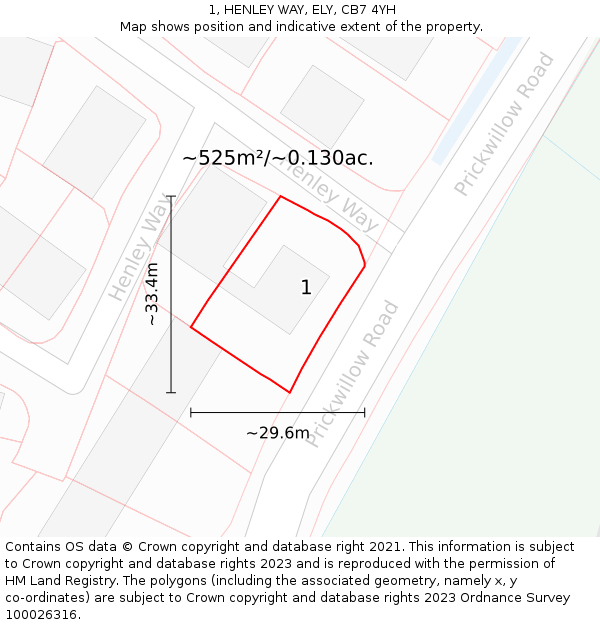 1, HENLEY WAY, ELY, CB7 4YH: Plot and title map